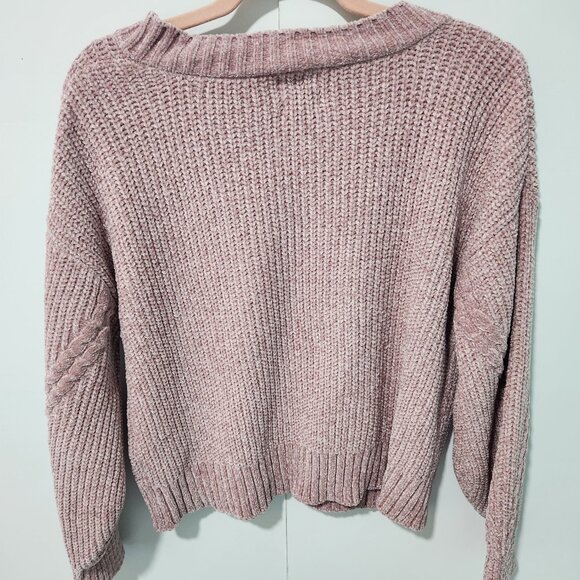 Hippie Rose V-Neck Pullover Cropped Long Sleeve Pink Super Soft Sweater Medium - Picture 3 of 4